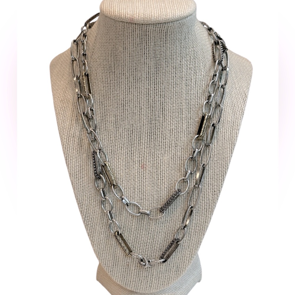 Chico’s Yvonne Single Strand Paperclip Silver & Gold Tone Mixed Metal Necklace